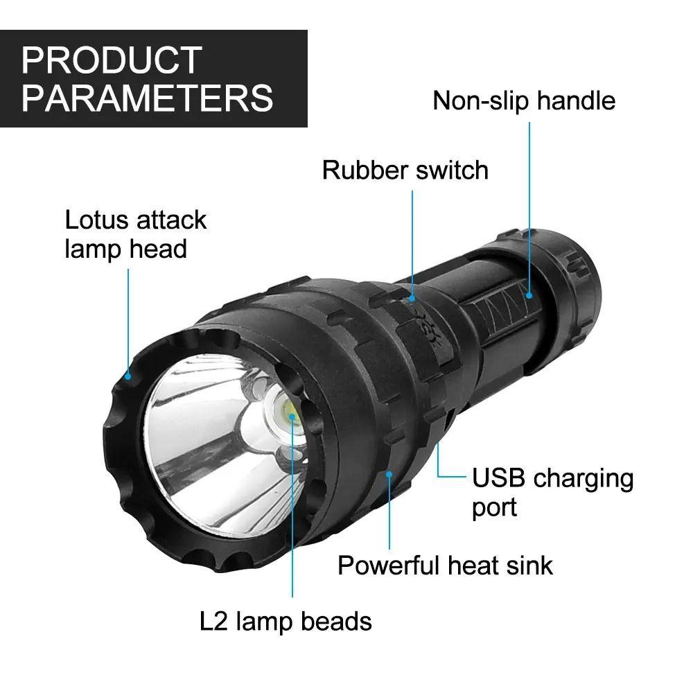  Linterna Táctica De Largo Alcance Recargable Por USB, 5 Modos-1