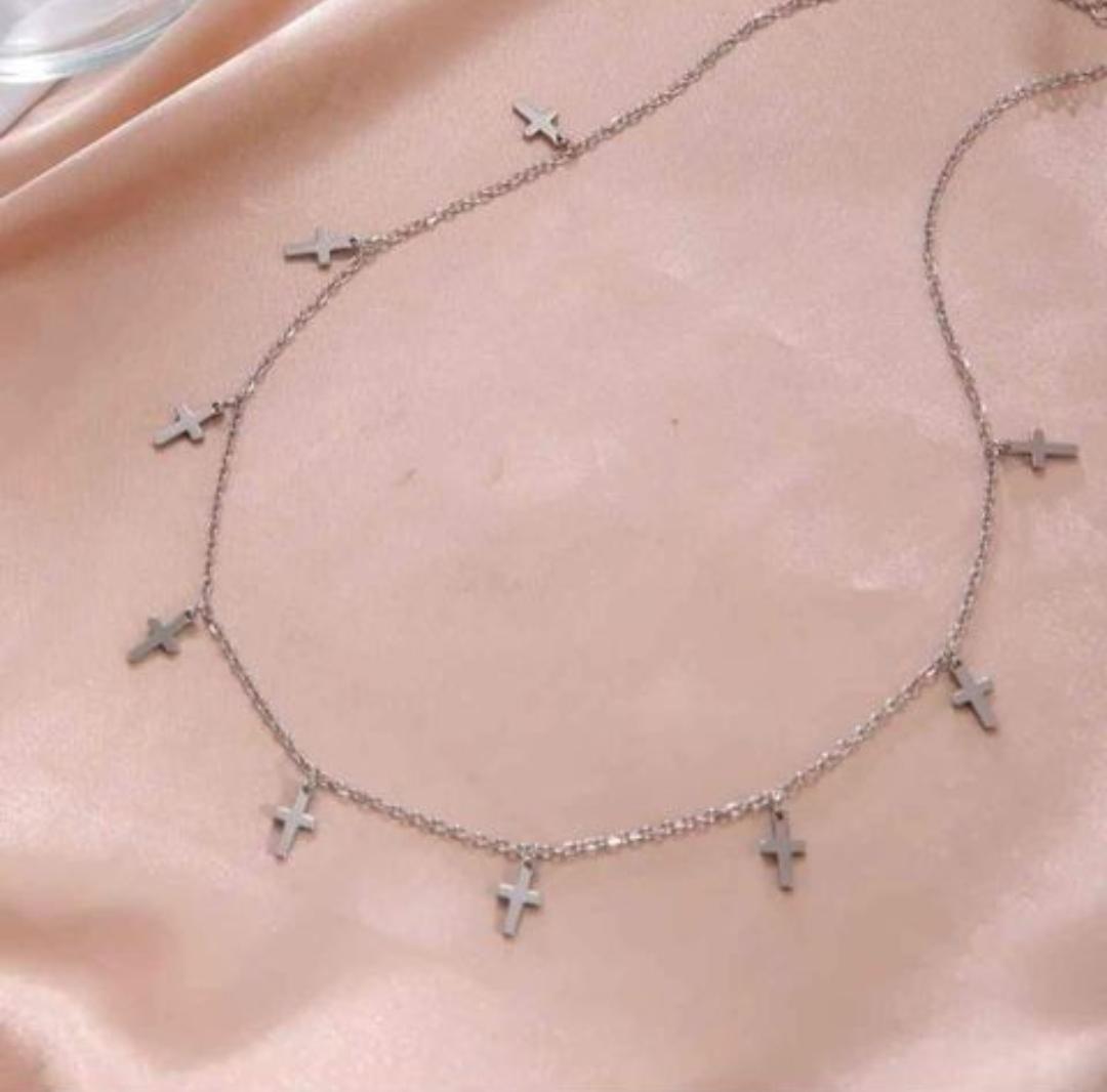Collar De Plata Con Mini Cruz Colgantes De 50 Cm,-2