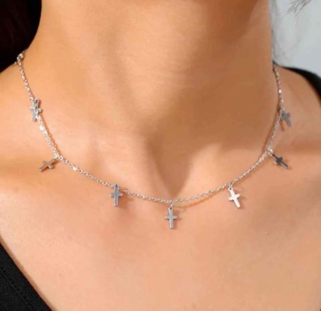 Collar De Plata Con Mini Cruz Colgantes De 50 Cm,-4