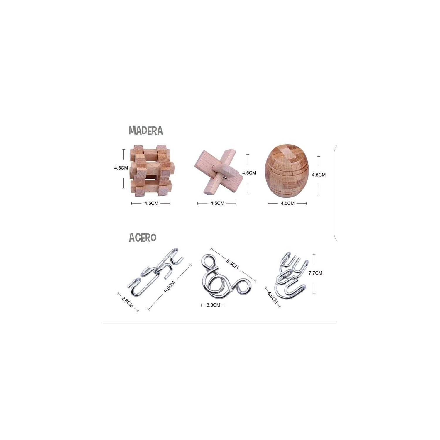 Rompecabezas de metal y juego de madera 3D 6 piezas.-2