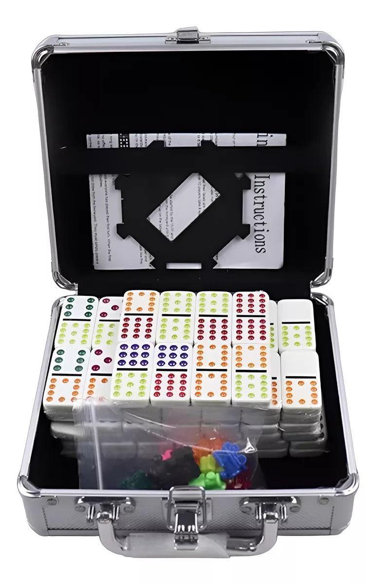 Juego De Dominó Mexicano Con Caja De Aluminio Tren Cardinal-0