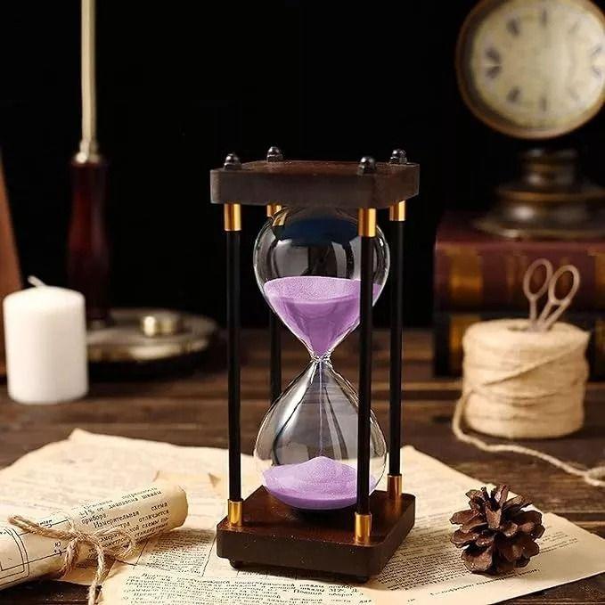 Reloj De Arena De Vidrio Con Marco De Madera, 30 Minutos.-4