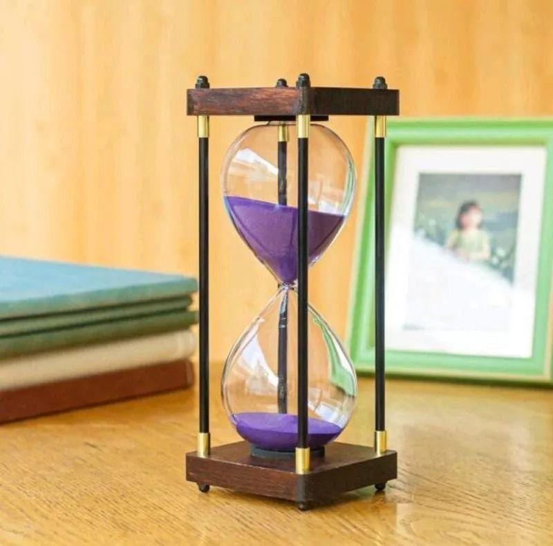 Reloj De Arena De Vidrio Con Marco De Madera, 30 Minutos.-5