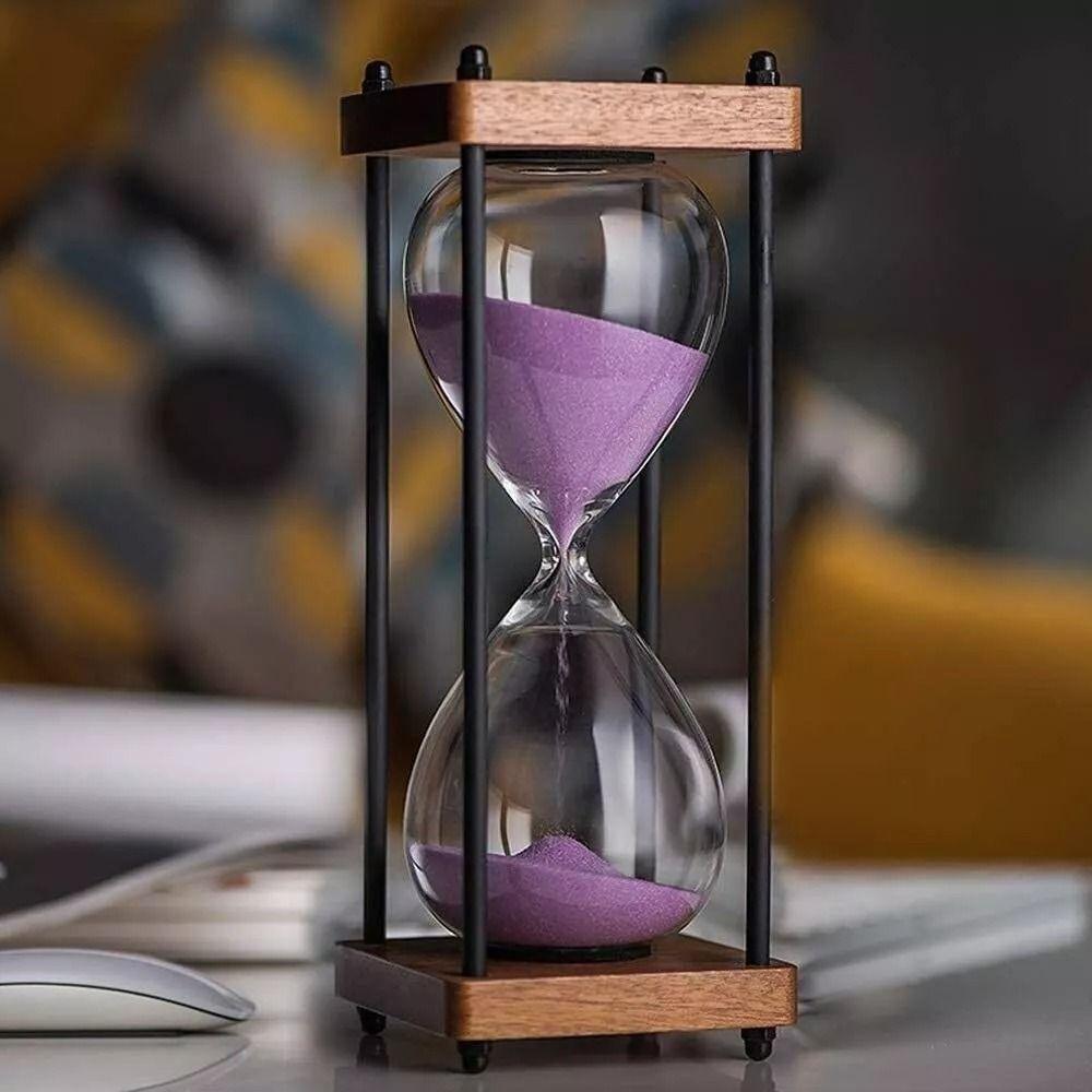 Reloj De Arena De Vidrio Con Marco De Madera, 30 Minutos.-6