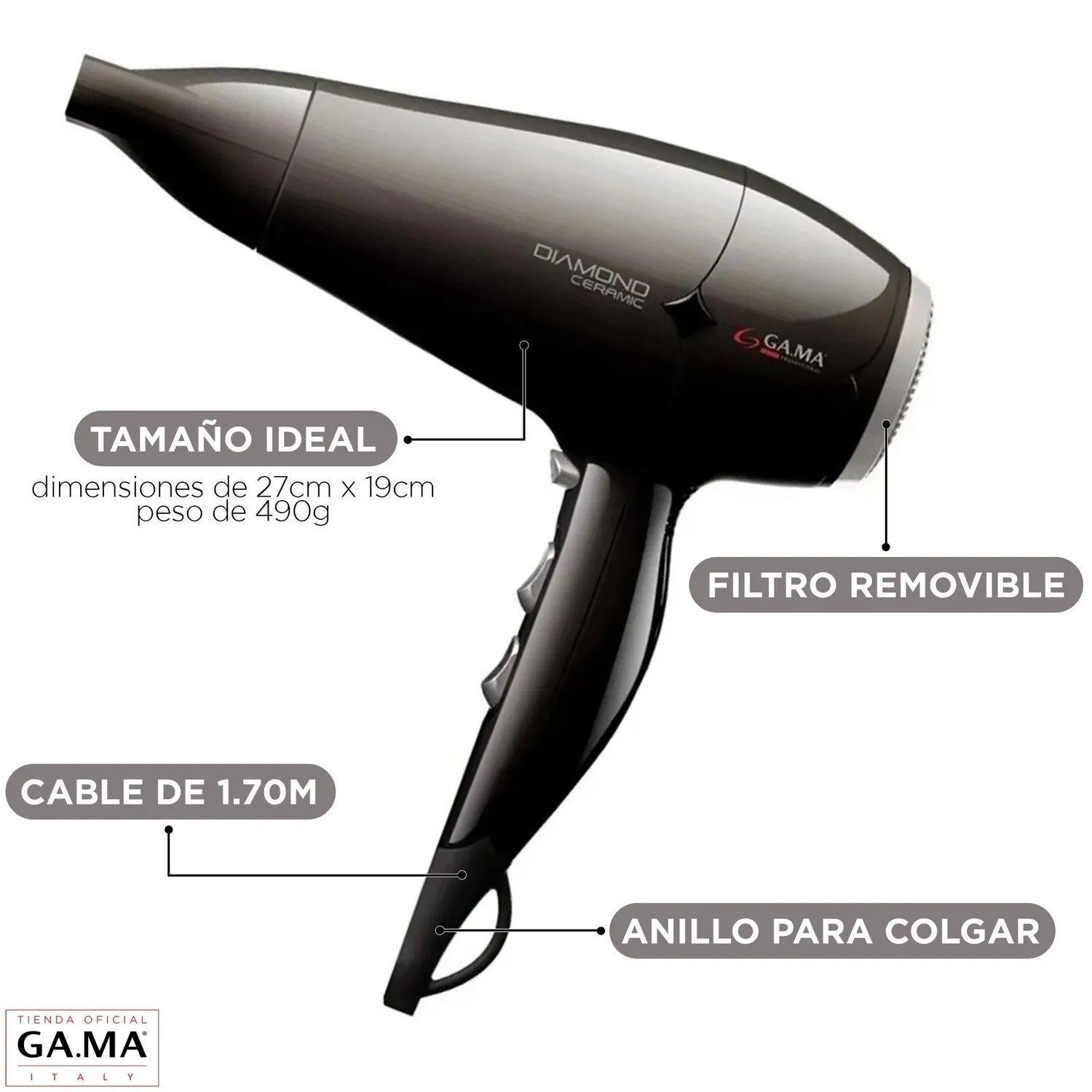 Profesional Gama Diamond Ceramic Antibacterial 2300W Negro Descripción: El Secador Profesional Gama -4