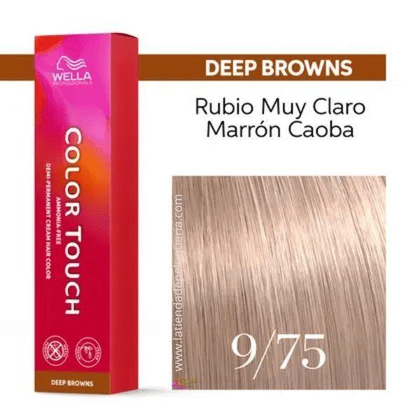 Tinte para cabello Wella Color Touch 9/75 Rubio Muy Claro Marron Caoba 60ml-2