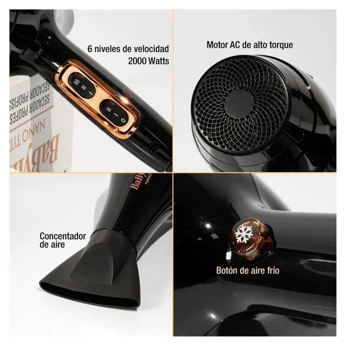 Secador De Pelo Babylisspro Nano Titanium Rose Gold Black -4