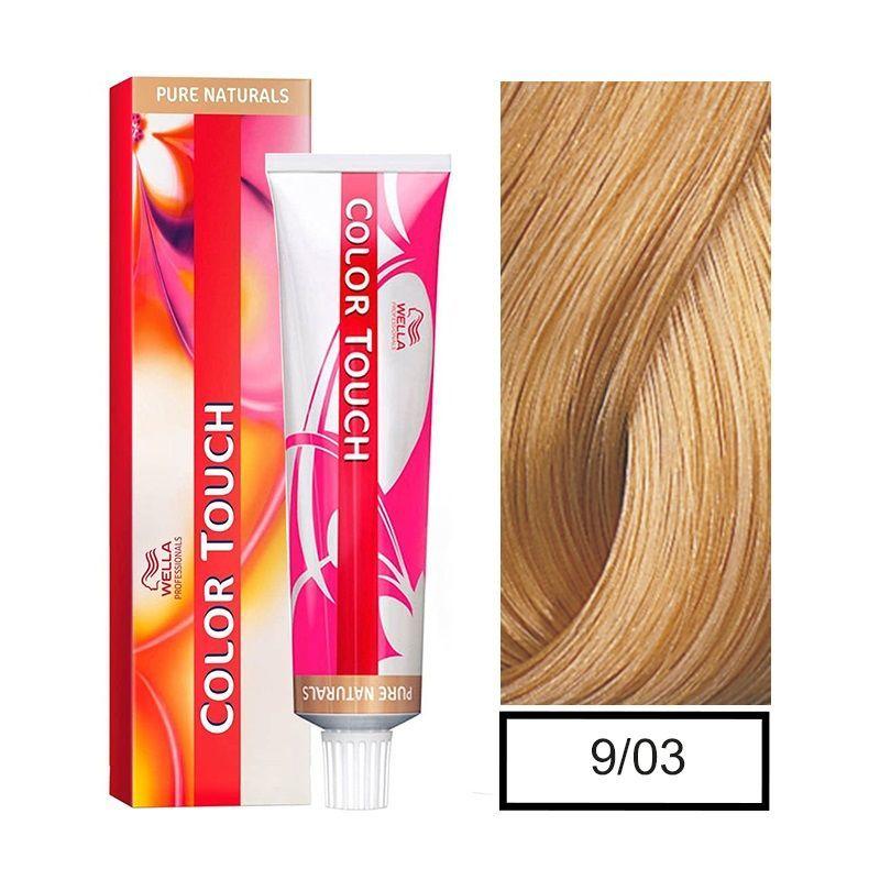 Tinte para cabello Wella Color Touch 9/03 Rubio Extra Claro Natural Dorado 60ml-0