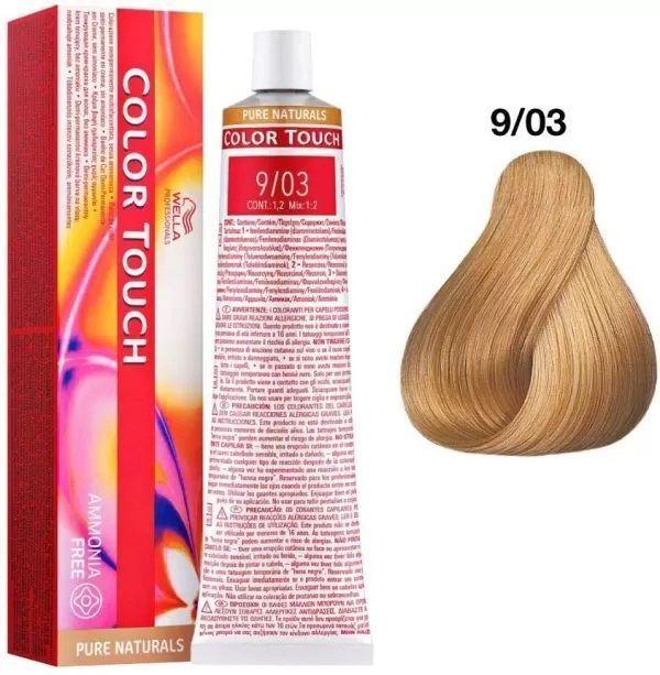 Tinte para cabello Wella Color Touch 9/03 Rubio Extra Claro Natural Dorado 60ml-1