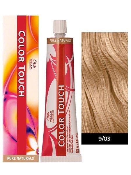 Tinte para cabello Wella Color Touch 9/03 Rubio Extra Claro Natural Dorado 60ml-2