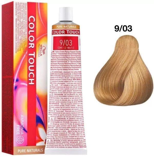 Tinte para cabello Wella Color Touch 9/03 Rubio Extra Claro Natural Dorado 60ml + Oxidante-1