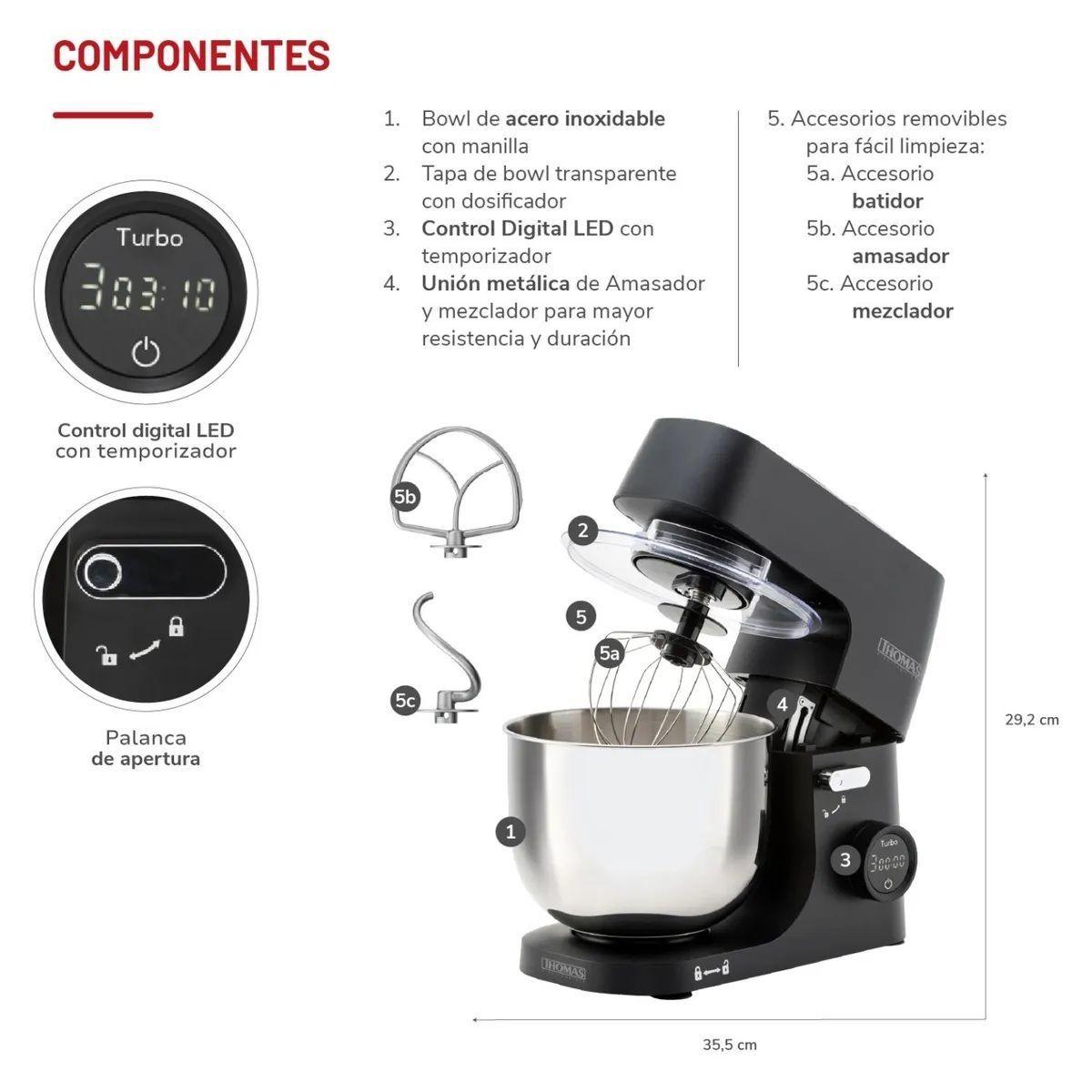Batidora Planetary Thomas TH-915PND 1000W -5 Litros- Digital-4
