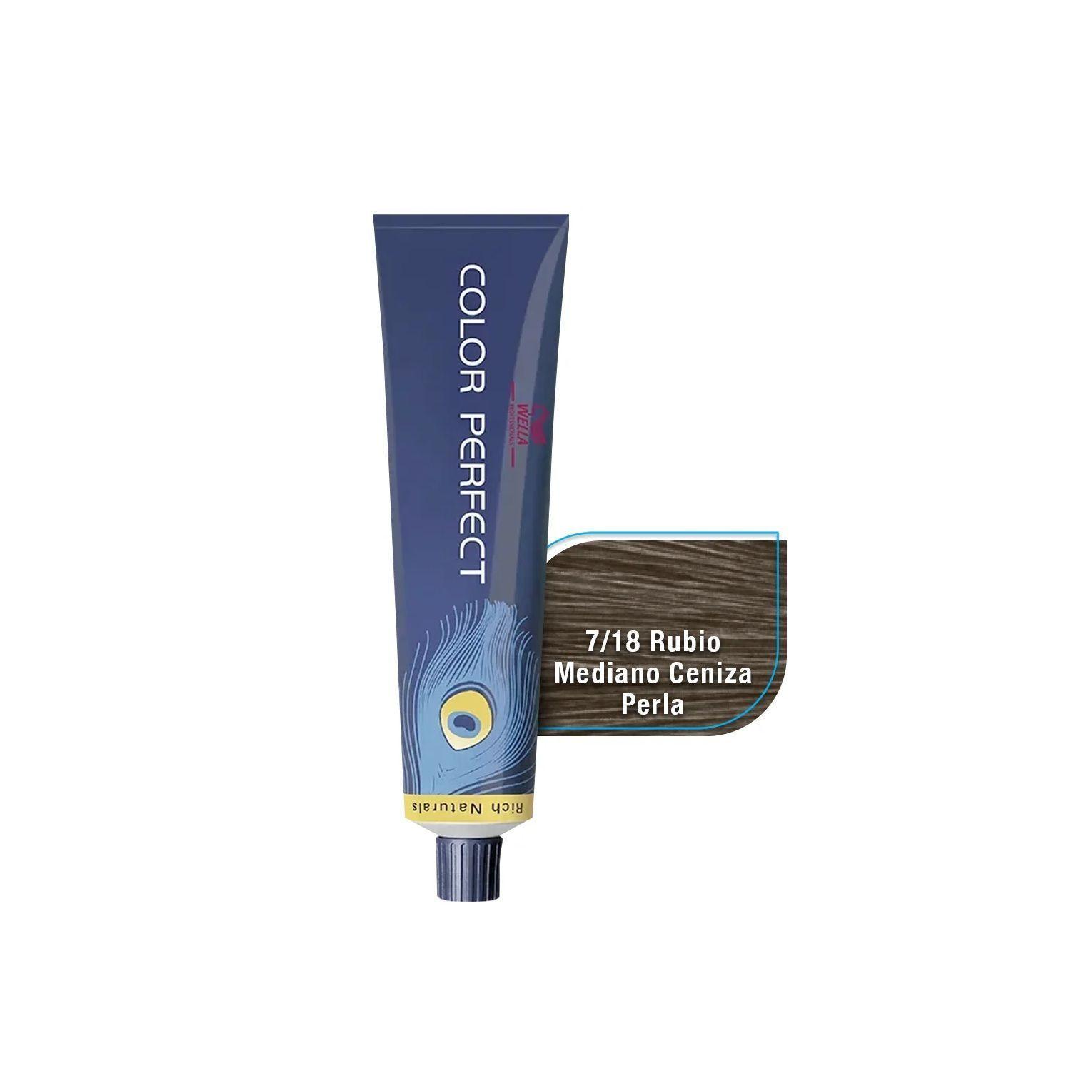 Tinte para Cabello Wella Color Perfect 7/18 Rubio Mediano Ceniza Perla 60ml +Oxidante-1
