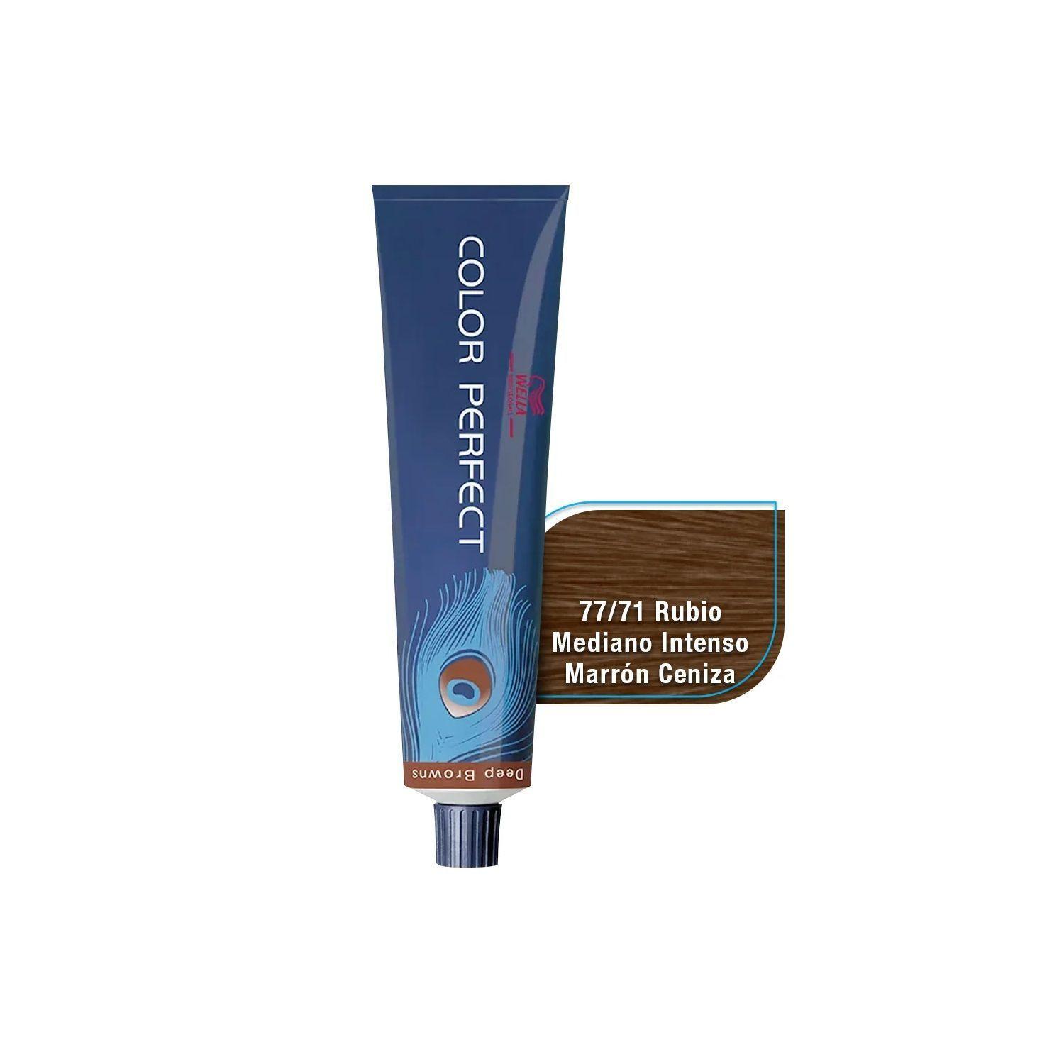 Tinte para Cabello Wella Color Perfect 77/71 Rubio Mediano Intenso Marron Ceniza 60ml +Oxidante-2