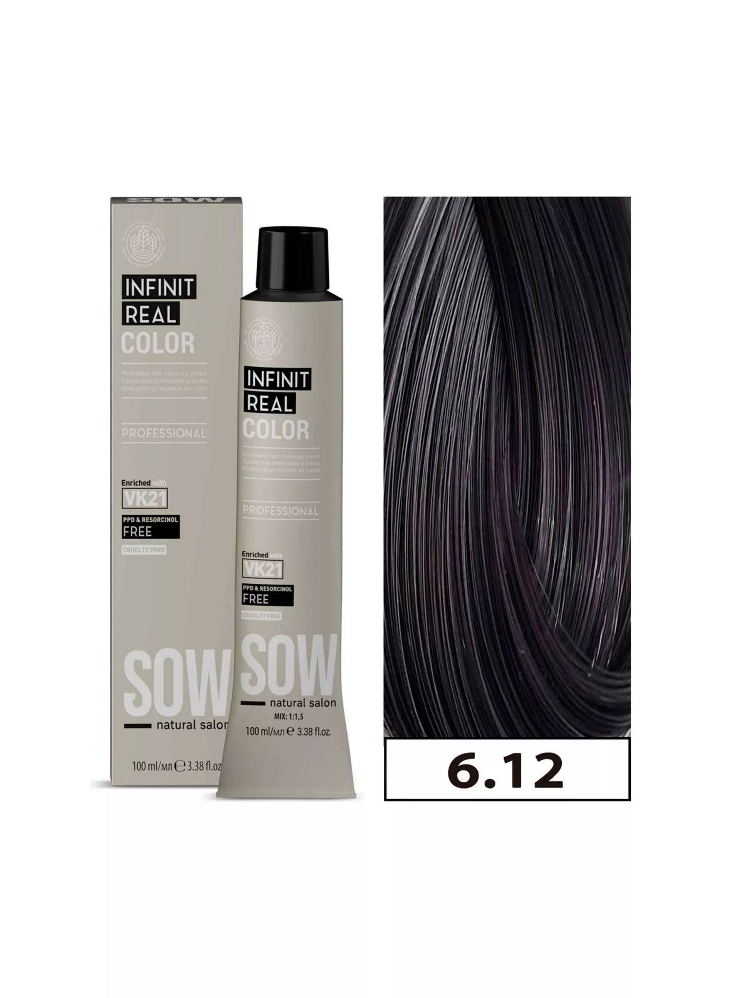  Tinte Sow Vk21 Inf Real Color 6.12 Rubio Oscuro Ceniza Iridescente 100ml + Oxidante-0