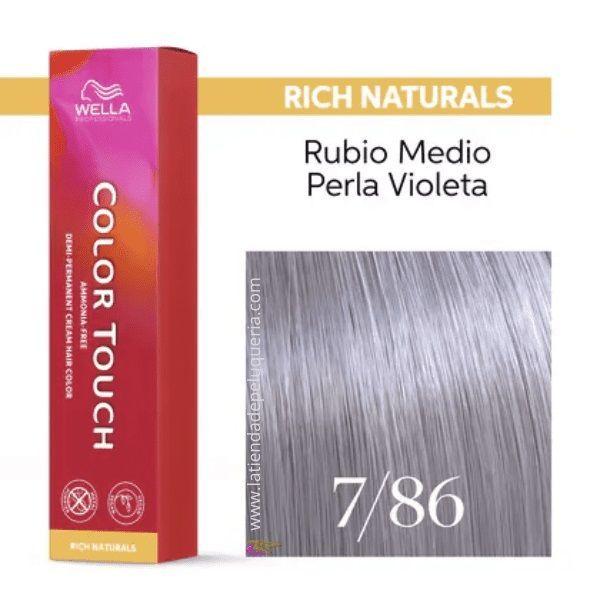 Tinte para cabello Wella Color Touch 7/86 Rubio Mediano Perla Violeta 60ml-3