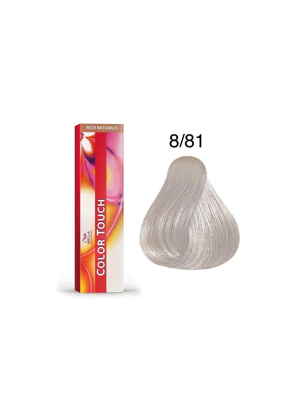 Tinte para cabello Wella Color Touch 8/81 Rubio Claro Perla Ceniza 60ml-4