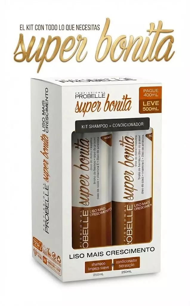 KIT SHAMPOO Y ACONDICIONADOR 500ML LISO MAIS CRESCIMENTO PROBELLE-1
