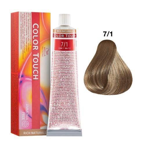 Tinte para cabello Wella Color Touch 7/1 Rubio Mediano Ceniza 60ml-2
