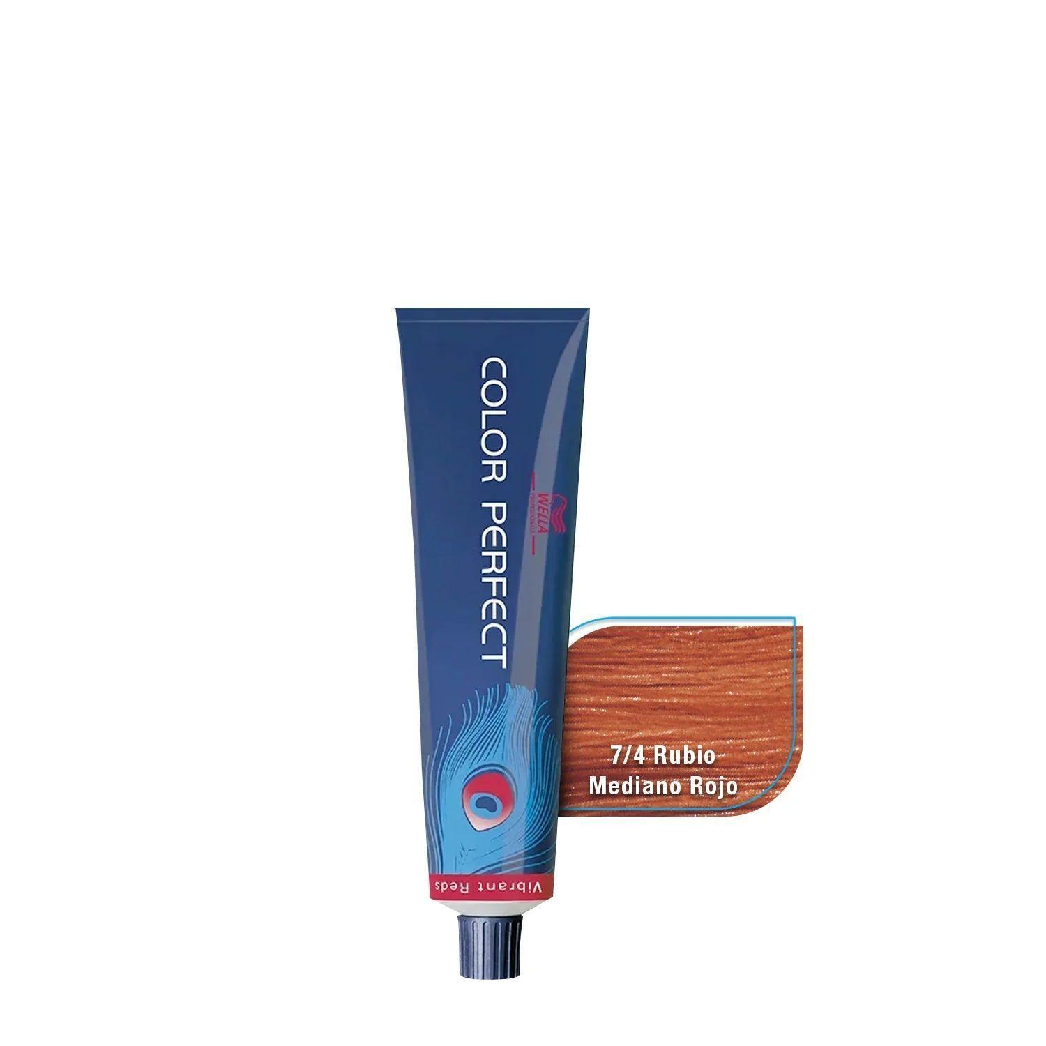 Tinte para Cabello Wella Color Perfect 7/4 Rubio Mediano Rojo 60ml +Oxidante-1