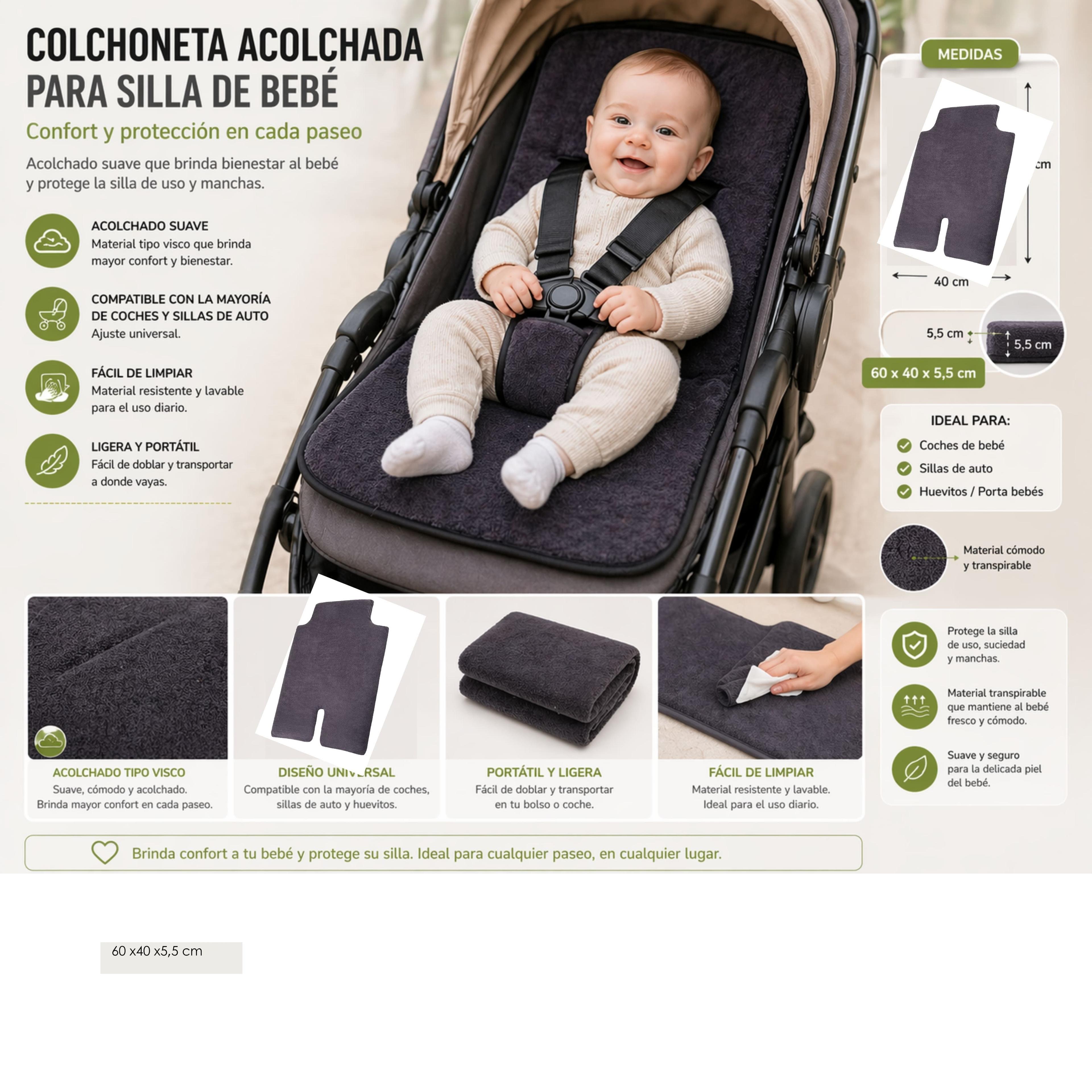 Cojin Alcochado para Asiento de bebe 40x60x5 5 Cm-5