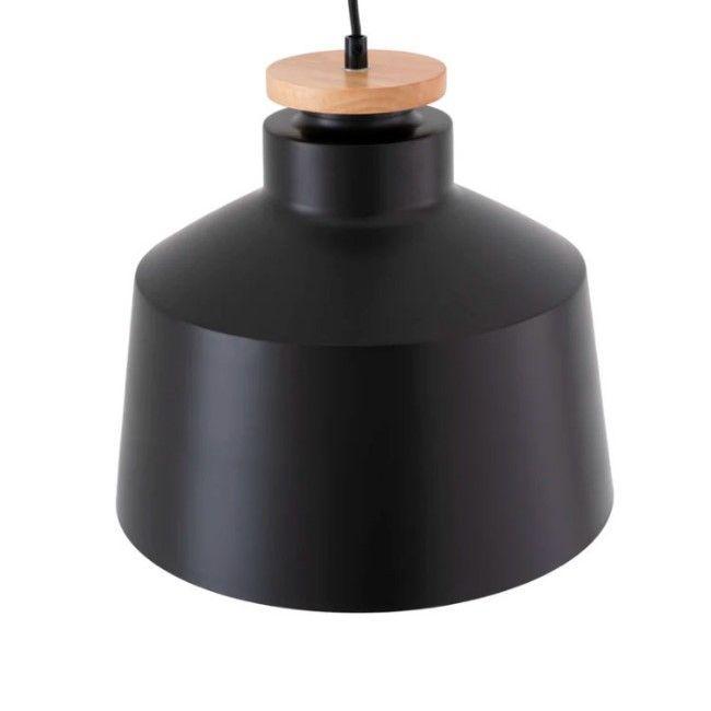 Lámpara Colgante Copo Negro con interior Blanco y Detalle en Madera-2