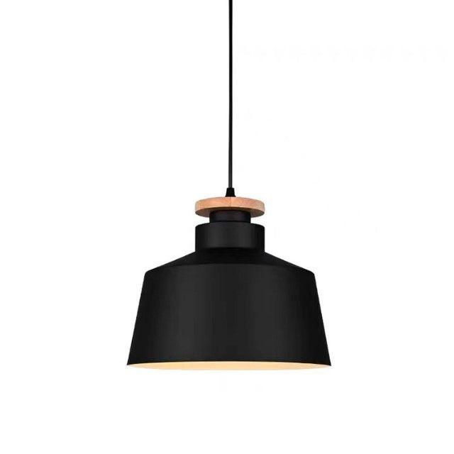 Lámpara Colgante Copo Negro con interior Blanco y Detalle en Madera-3