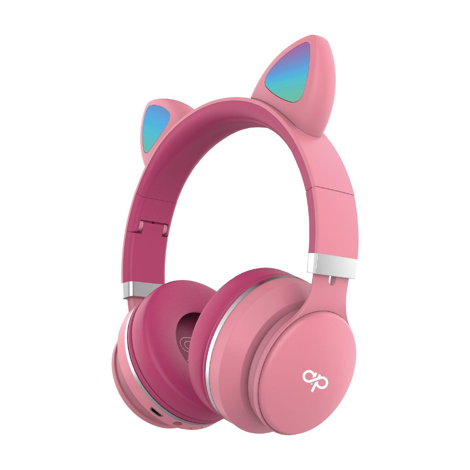 Audífono Bluetooth Cat Head band Con Luz Led Rosado-0