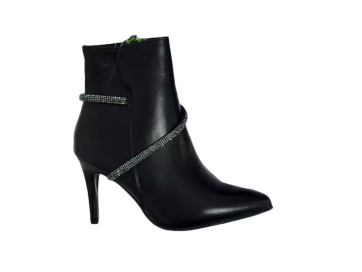 Botin Negro Taco Aguja Con Brillos-0