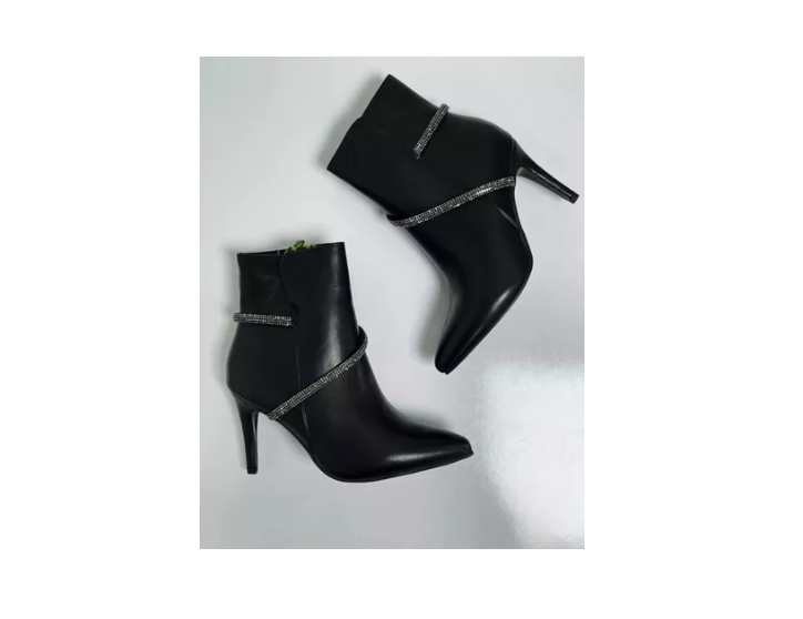 Botin Negro Taco Aguja Con Brillos-3