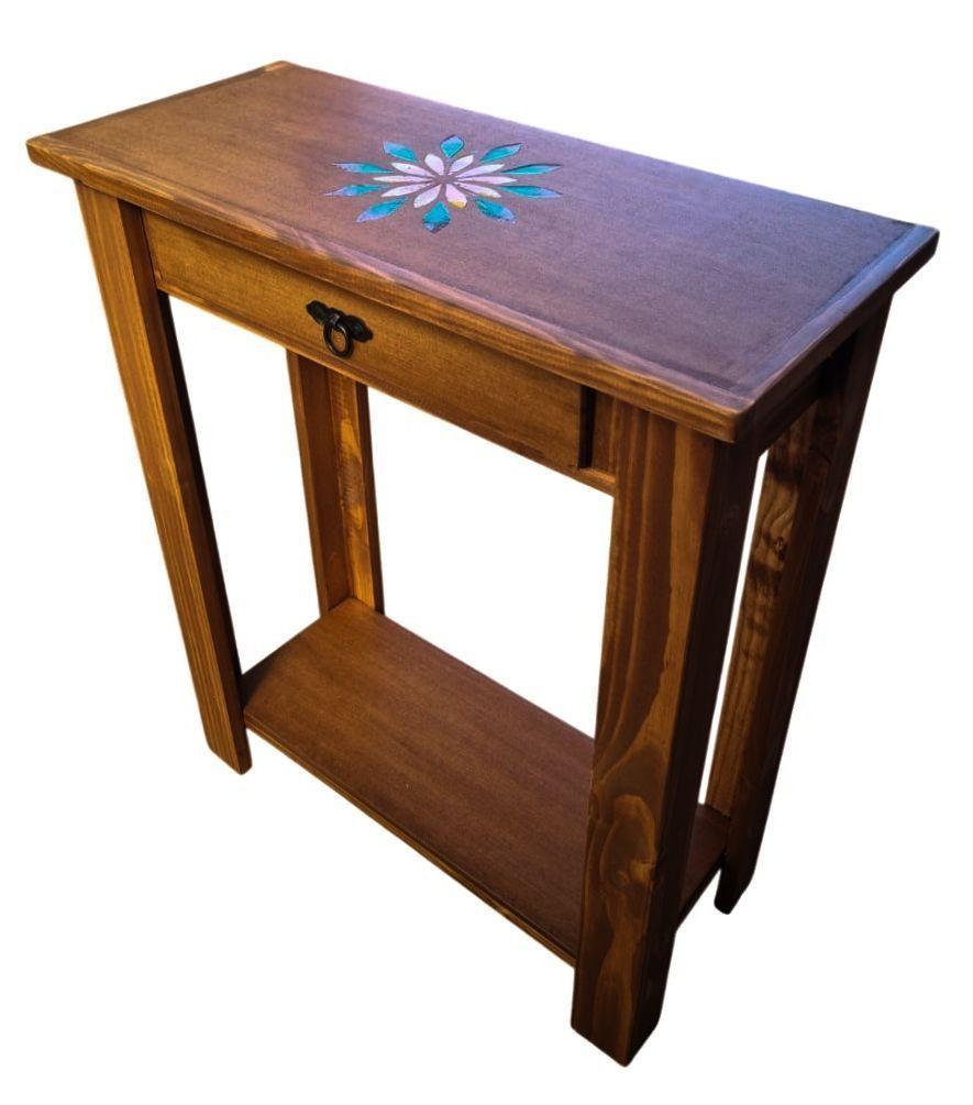 MESA DE ARRIMO CAFE CON GRABADO DE RESINA MANDALA-2
