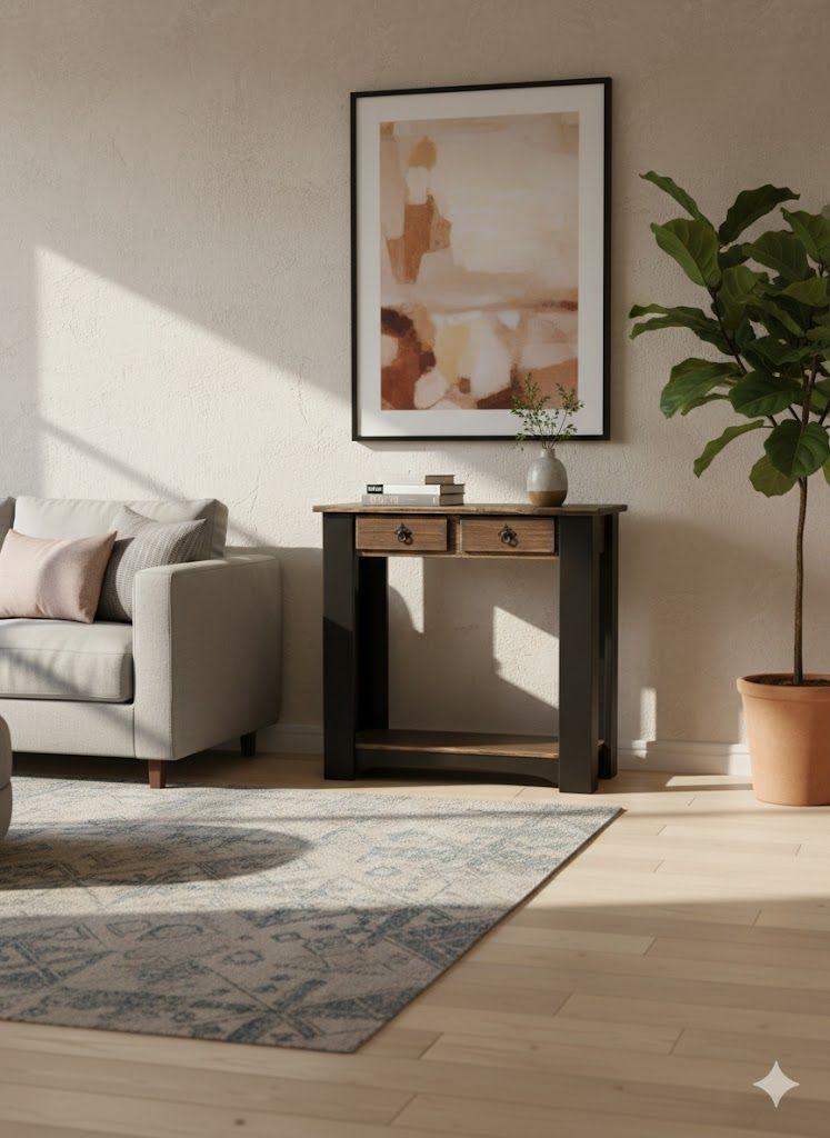 MESA DE ARRIMO 2 CAJONES Y UNA DIVISION NEGRO CAFE -2