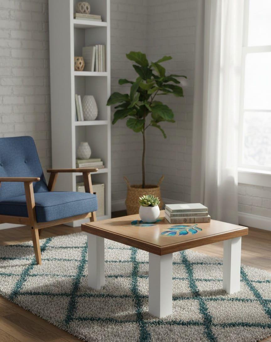 Mesa de centro cafe -blanca con resina-2