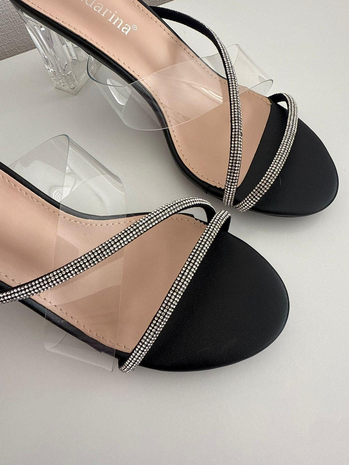 Sandalia Taco Transparente Mujer con Brillos-2