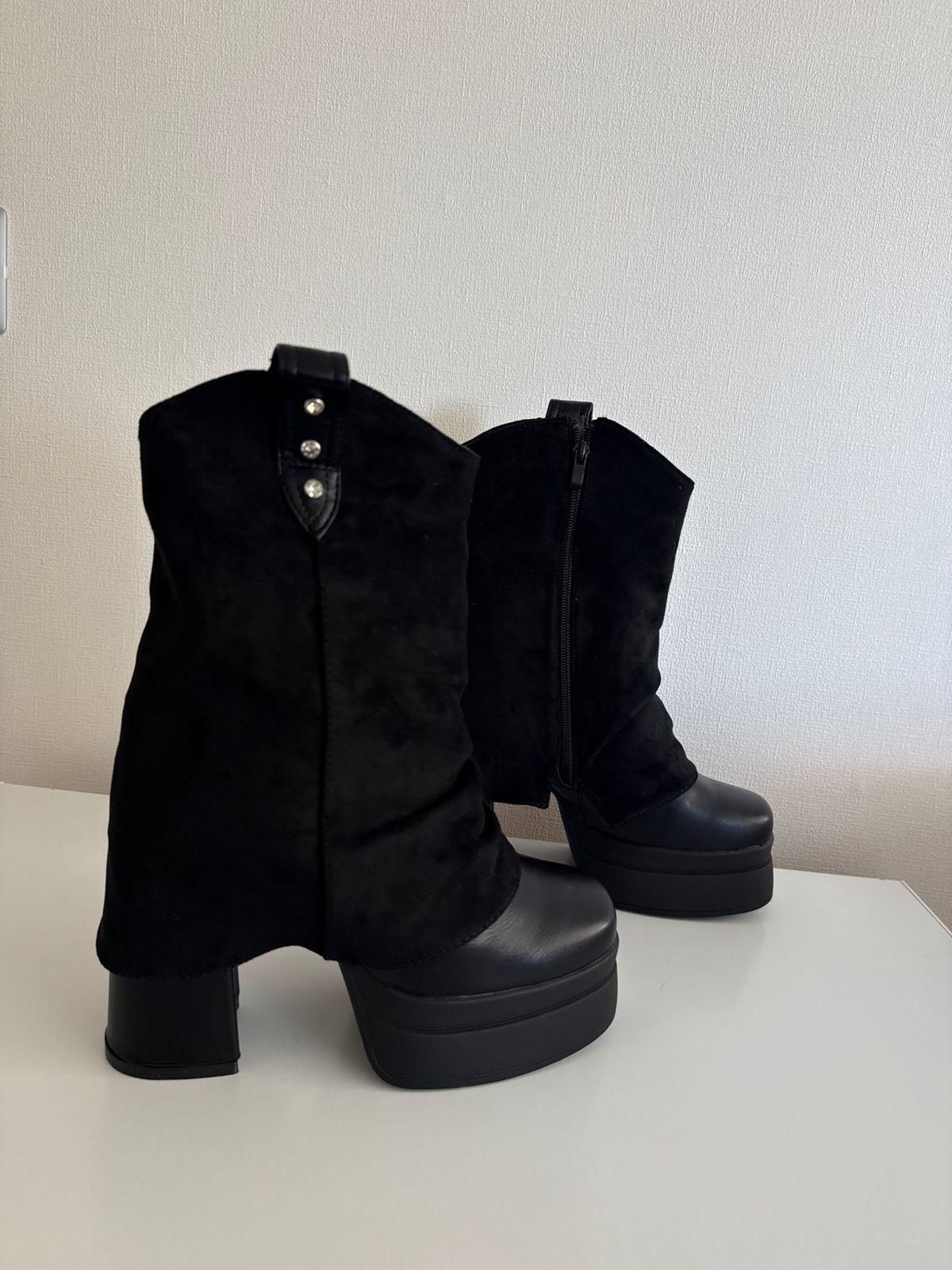 Botin Vaquero Plataforma Negro-2