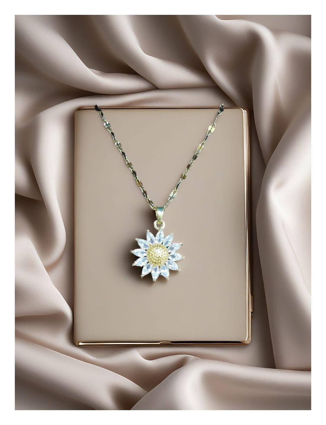 Collar Flor Girasol Cristales Zirconia Galvanizado Oro 14k-4