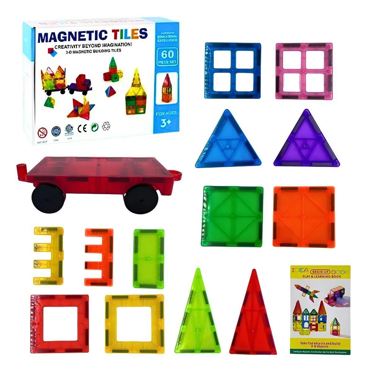Set De Construcción Bloques  Magnéticos Imán 60 Piezas Magnetic Tiles-5