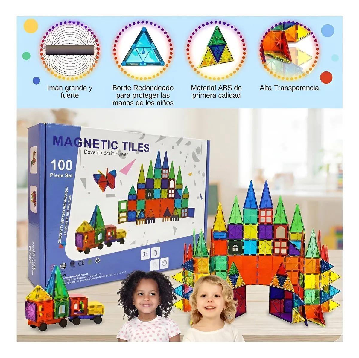 Set De Construcción Bloques  Magnéticos Imán 100 Piezas Magnetic Tiles-2
