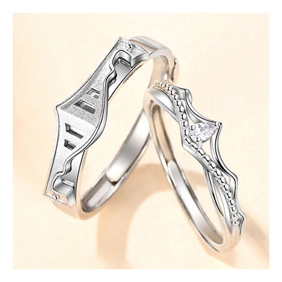 Anillos De Plata S925 Ajustable Pareja Caballero Princesa Compromiso Hombre Mujer-3