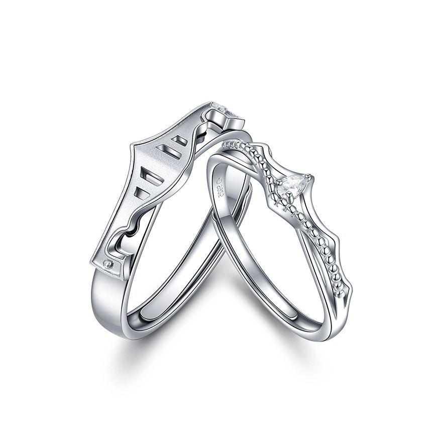 Anillos De Plata S925 Ajustable Pareja Caballero Princesa Compromiso Hombre Mujer-0