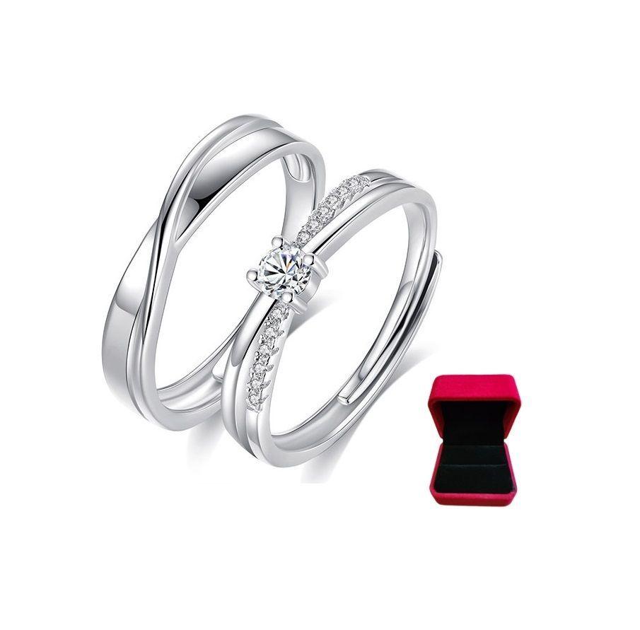 Anillos Plata 925 Ajustable Circón Pareja Compromiso Hombre Mujer-0