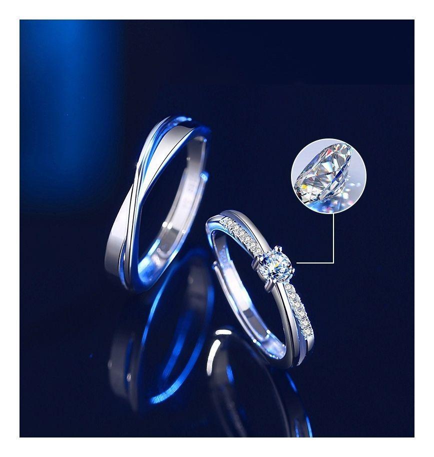 Anillos Plata 925 Ajustable Circón Pareja Compromiso Hombre Mujer-2