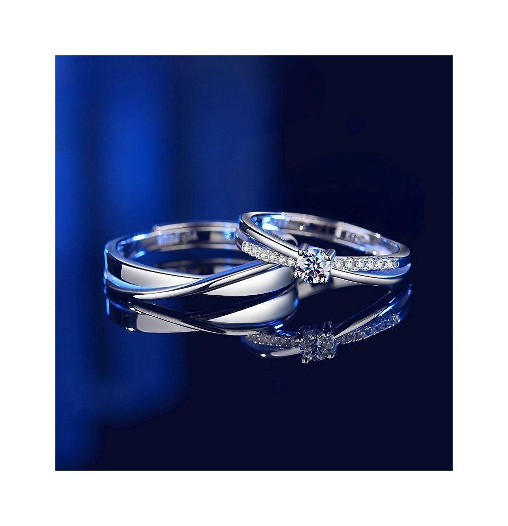 Anillos Plata 925 Ajustable Circón Pareja Compromiso Hombre Mujer-5