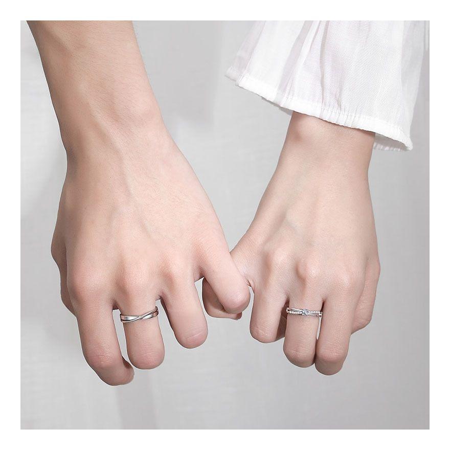 Anillos Plata 925 Ajustable Circón Pareja Compromiso Hombre Mujer-6
