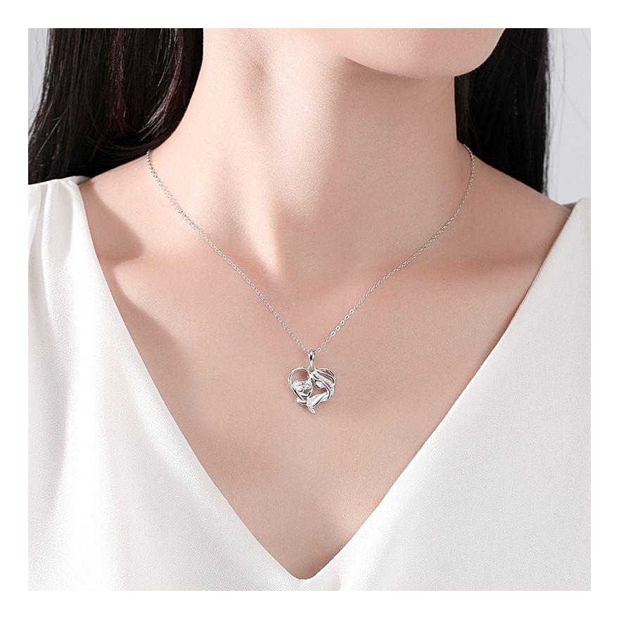 Collar Colgante Plata S925 Corazón Madre Hijo Regalo Mamá-1
