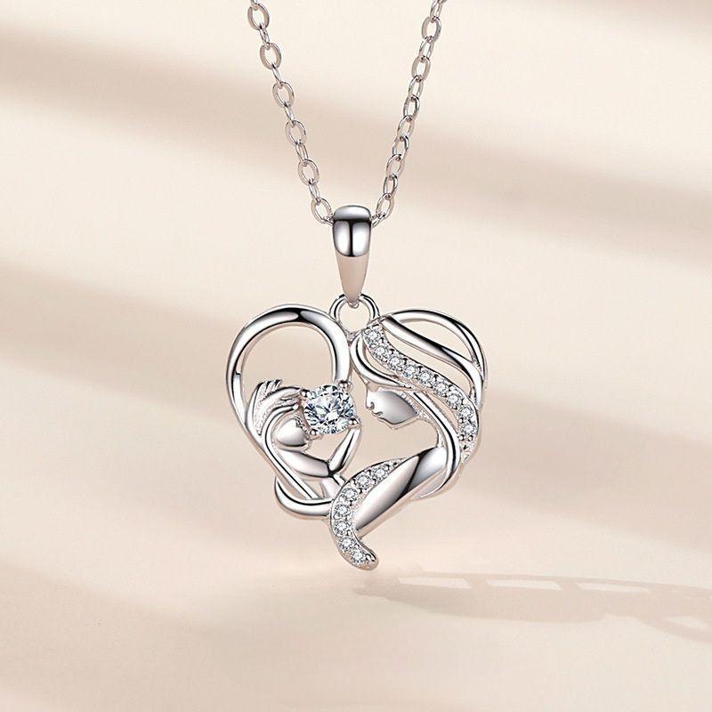 Collar Colgante Plata S925 Corazón Madre Hijo Regalo Mamá-2
