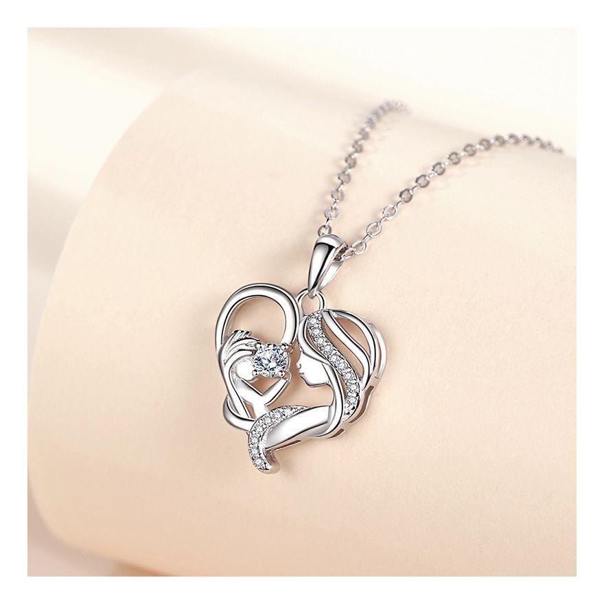 Collar Colgante Plata S925 Corazón Madre Hijo Regalo Mamá-3