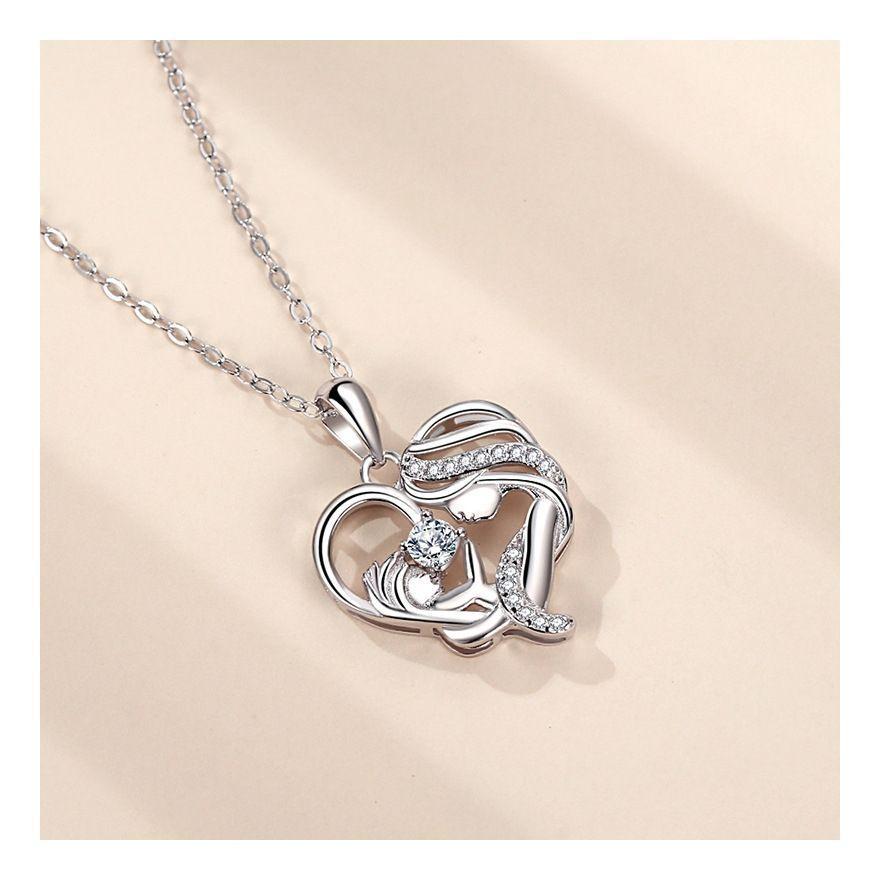 Collar Colgante Plata S925 Corazón Madre Hijo Regalo Mamá-4