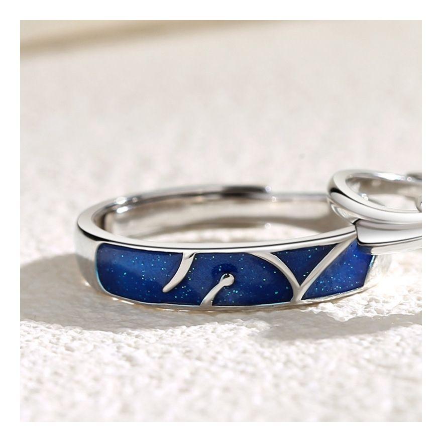 Anillos Compromiso Promesa Pareja Plata S925 Mar Estrellado Hombre Mujer-3