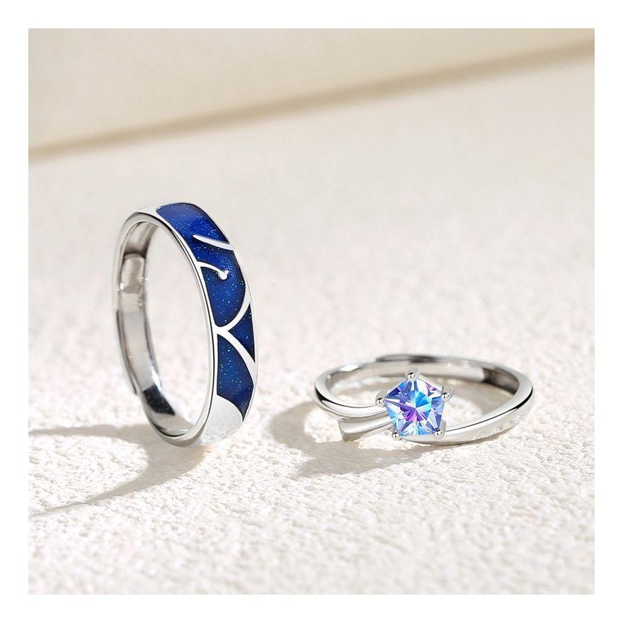 Anillos Compromiso Promesa Pareja Plata S925 Mar Estrellado Hombre Mujer-5
